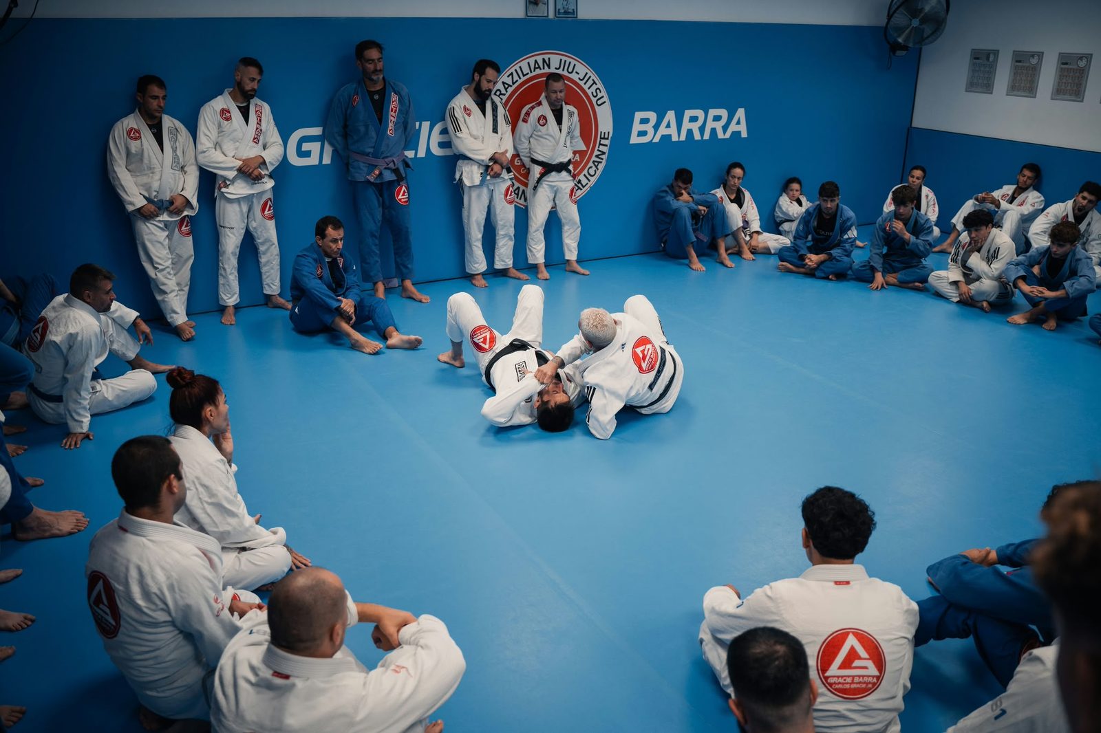 A Gracie Barra class training together on the mat