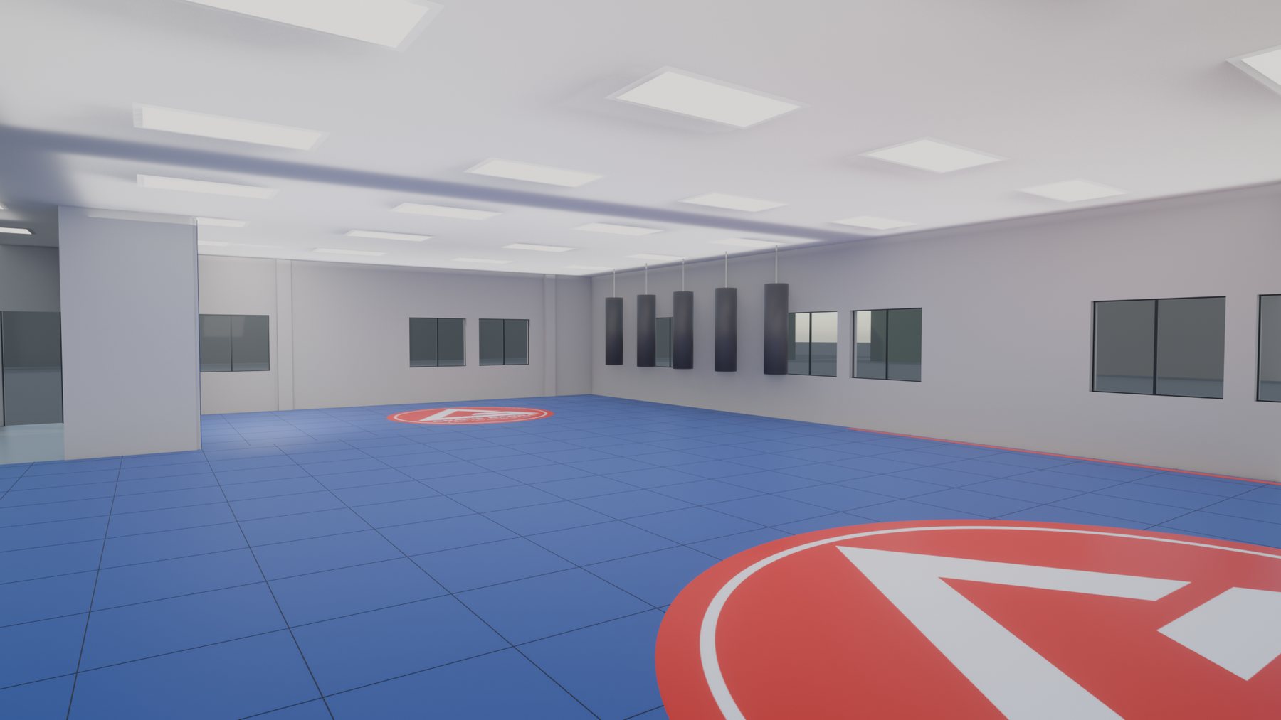 3D render of the main tatami at Gracie Barra Leonia